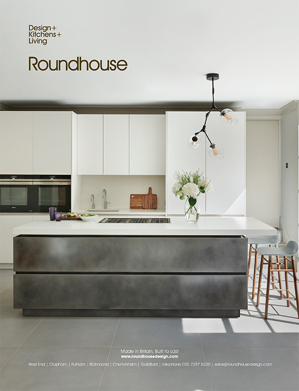 a modern kitchen in white and grey.